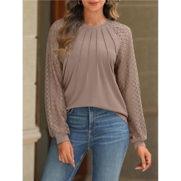 Womens Long Sleeve Shirts Lace Tops Business Casual Fashion‎ Outfits Clothes - Picture 3 of 6